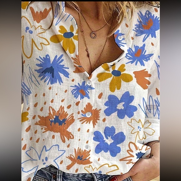 Boho floral print button down shirt - Picture 5 of 16